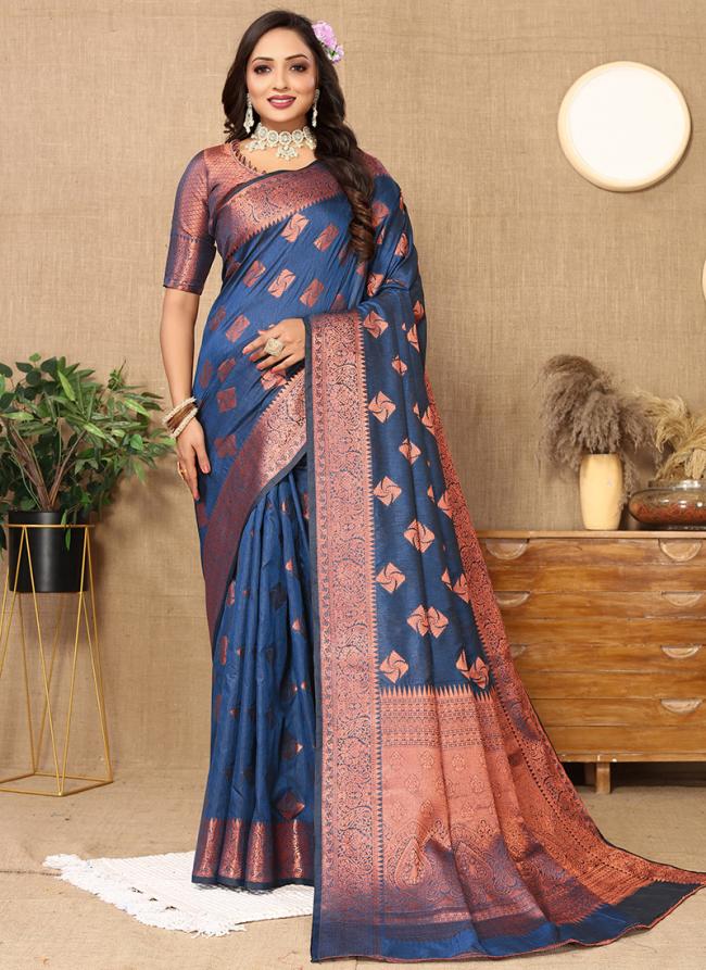 Soft Katan Silk Navy Blue Traditional Wear Weaving Saree